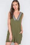 Olive Contrast V-Neck Loose Fit Romper /2-2-2