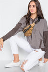 Mocha Contrast Long Sleeves Hoodie Sweater /2-2-2