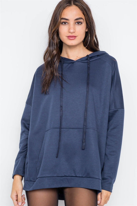 Navy Long Sleeve Solid Hoodie Sweater /2-2-2