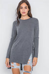 Charcoal Knit High-Low Side-Tie Sweater /2-2-2