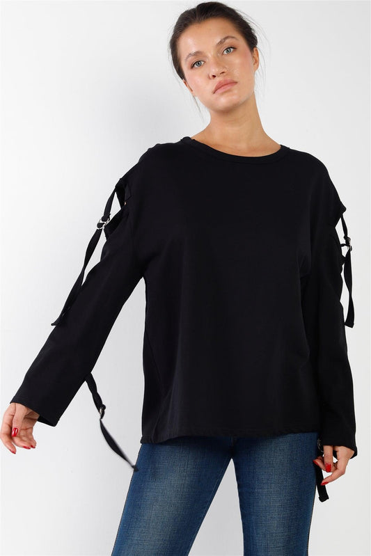 Black Long Sleeve Cut-Out Sweater /2-2-2