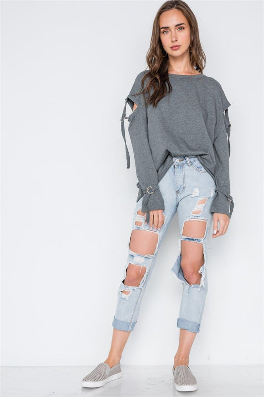 Charcoal Long Sleeve Cut-Out Sweater /2-3