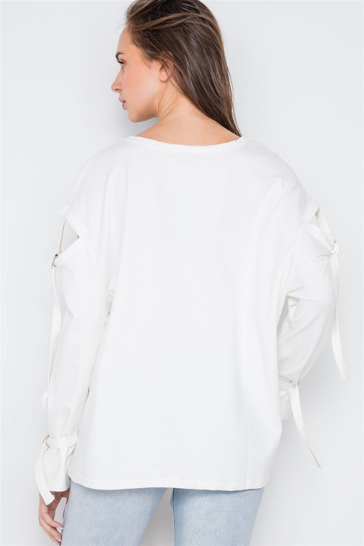 Off White Long Sleeve Cut-Out Sweater /1-1-1