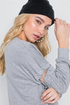 Heather Grey Laced Sleeves Solid Sweater /3-1-2