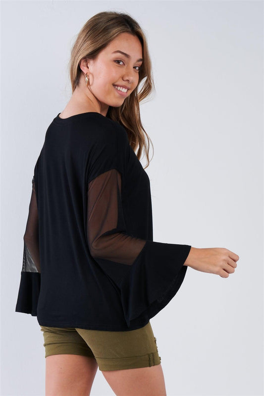 Black Long Mesh Sleeve Top /1-2-2