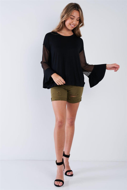 Black Long Mesh Sleeve Top /3-2-1