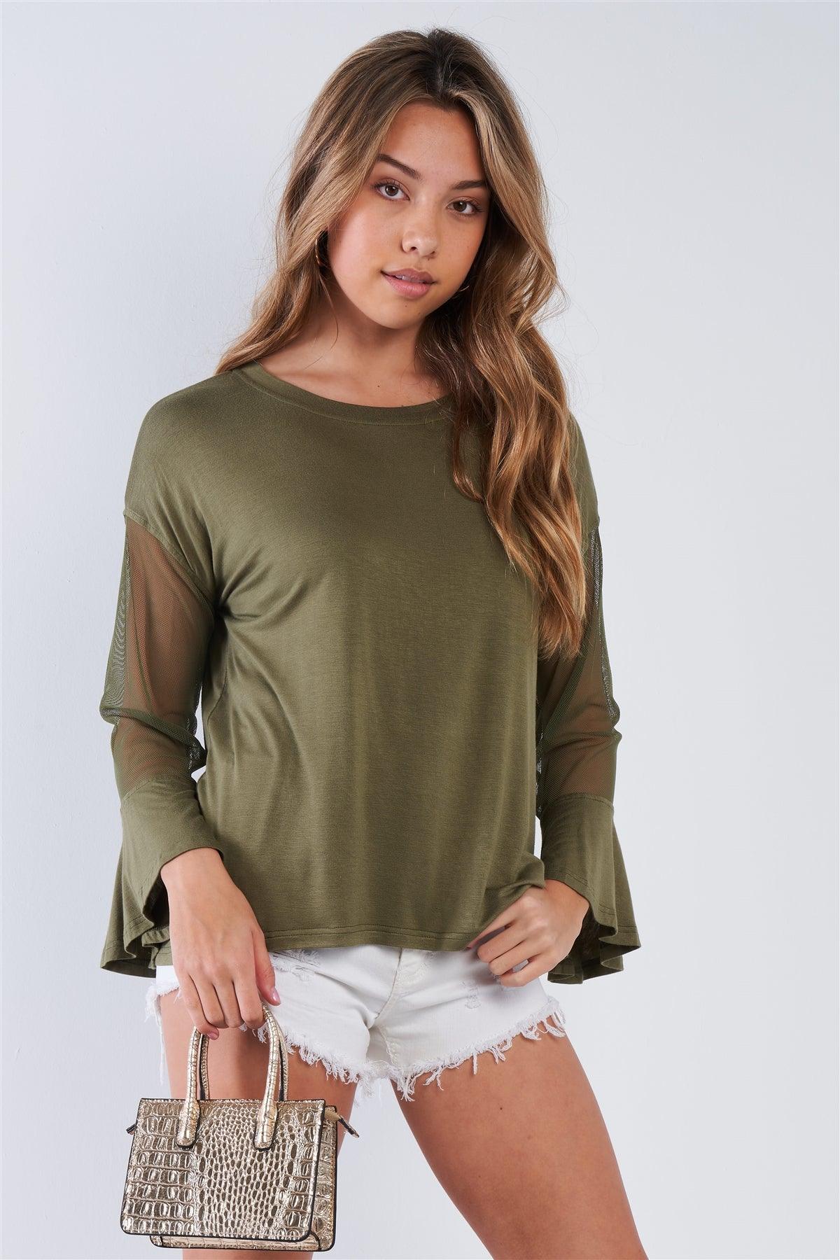 Olive Long Mesh Sleeve Top /1-2-1