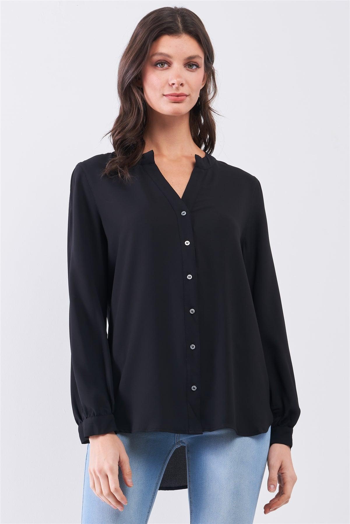 Black Asymmetrical Long Sleeve Button-Up Front Relaxed Shirt /3-1-1