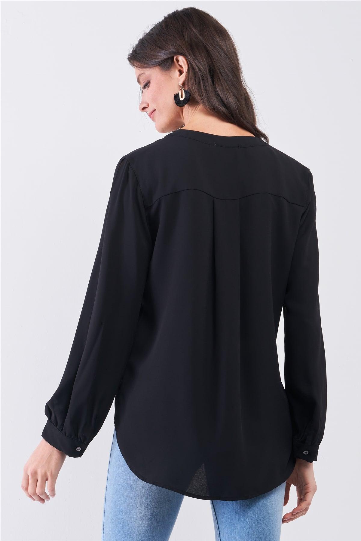 Black Asymmetrical Long Sleeve Button-Up Front Relaxed Shirt /3-1-1