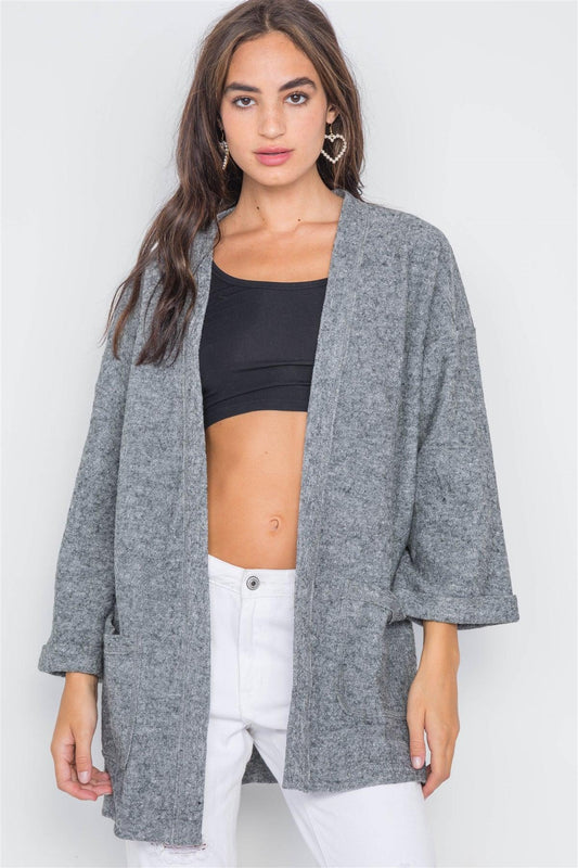 Heather Gray Open Front Cardigan /3-2-1