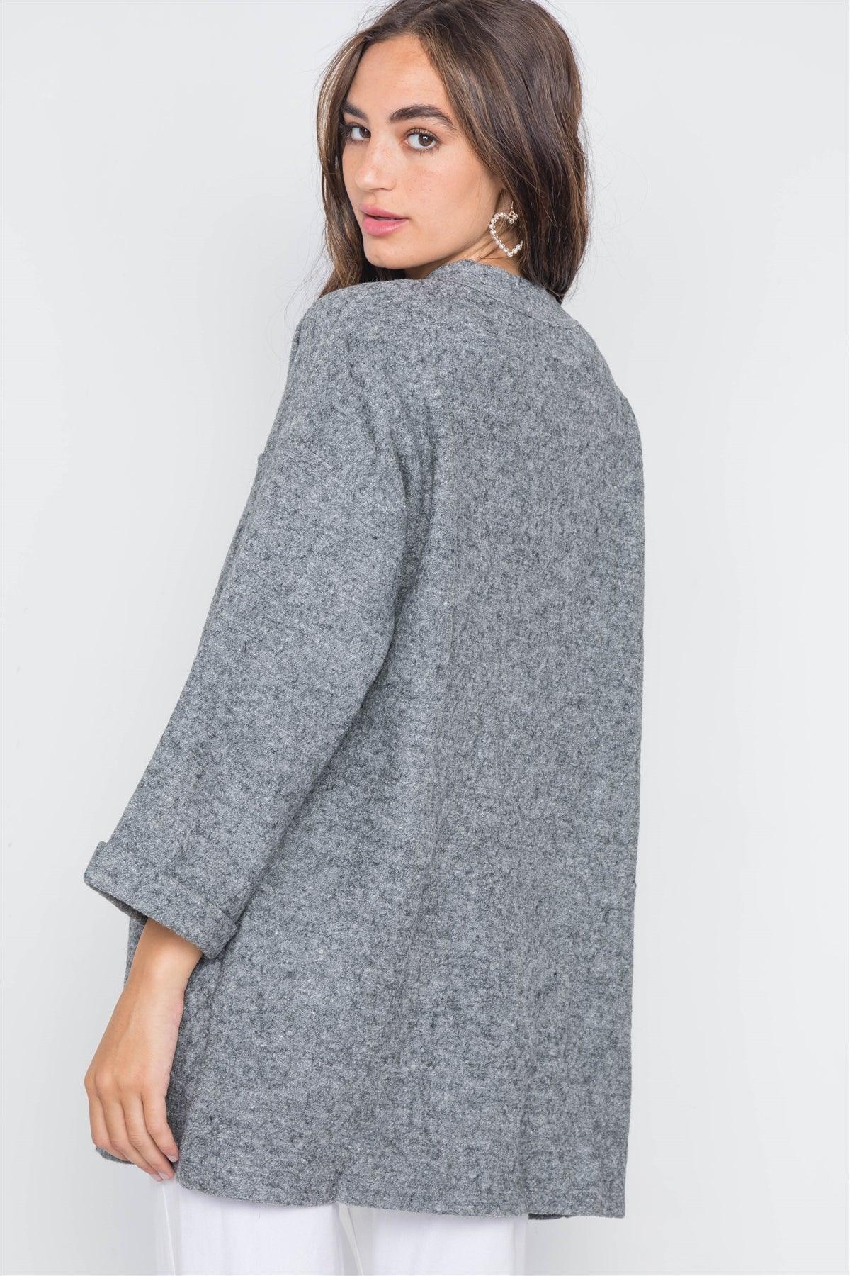 Heather Gray Open Front Cardigan /3-2-1