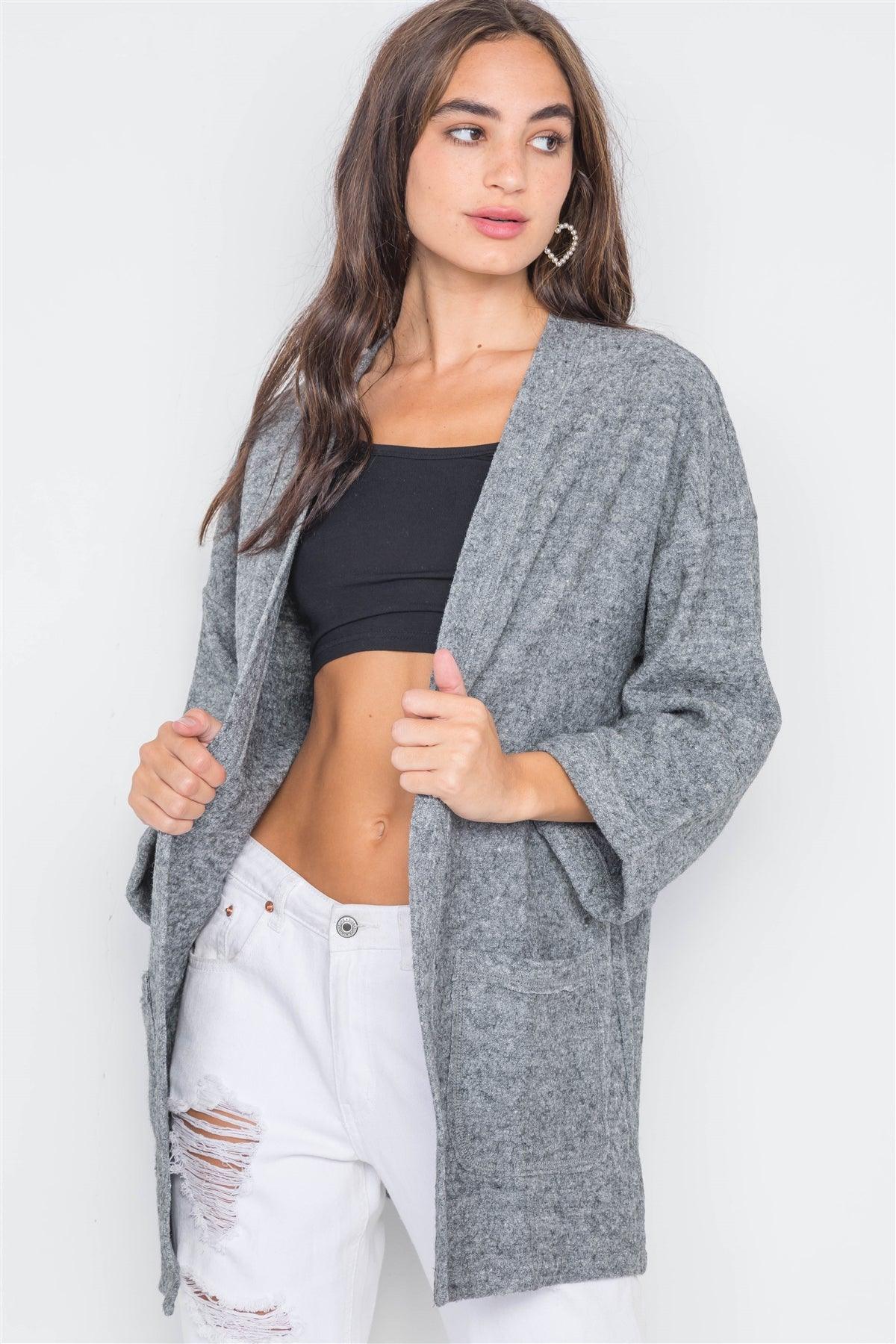 Heather Gray Open Front Cardigan /3-2-1