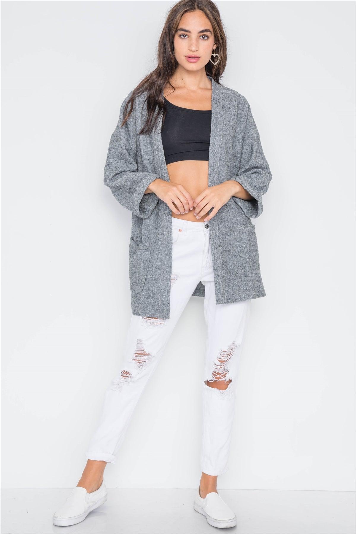 Heather Gray Open Front Cardigan /3-2-1