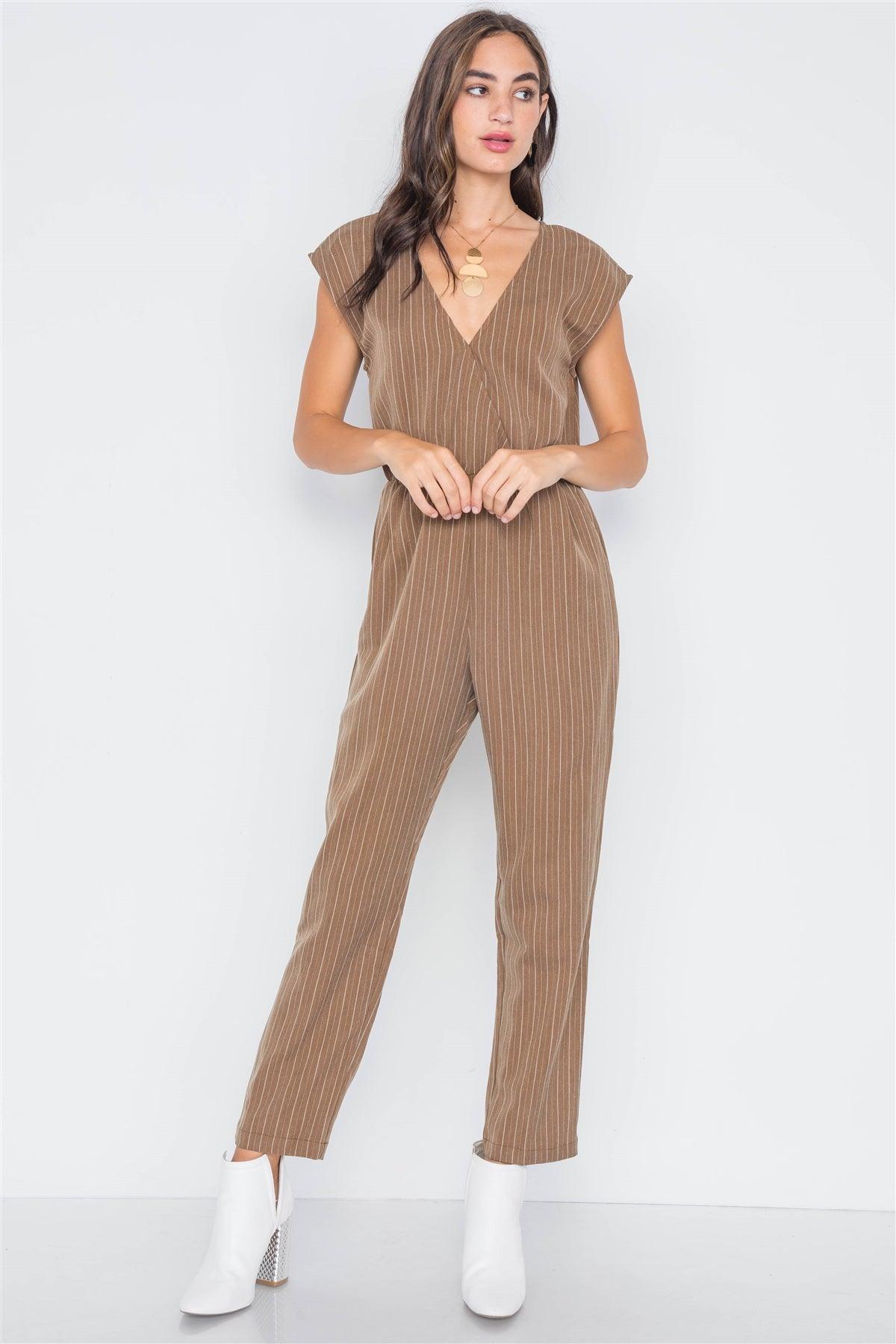 Branch Stripe Surplice Straight Leg Jumpsuit /3-2-1