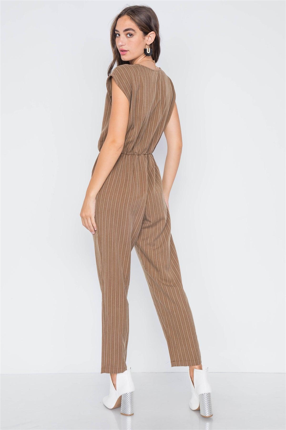 Branch Stripe Surplice Straight Leg Jumpsuit /3-2-1