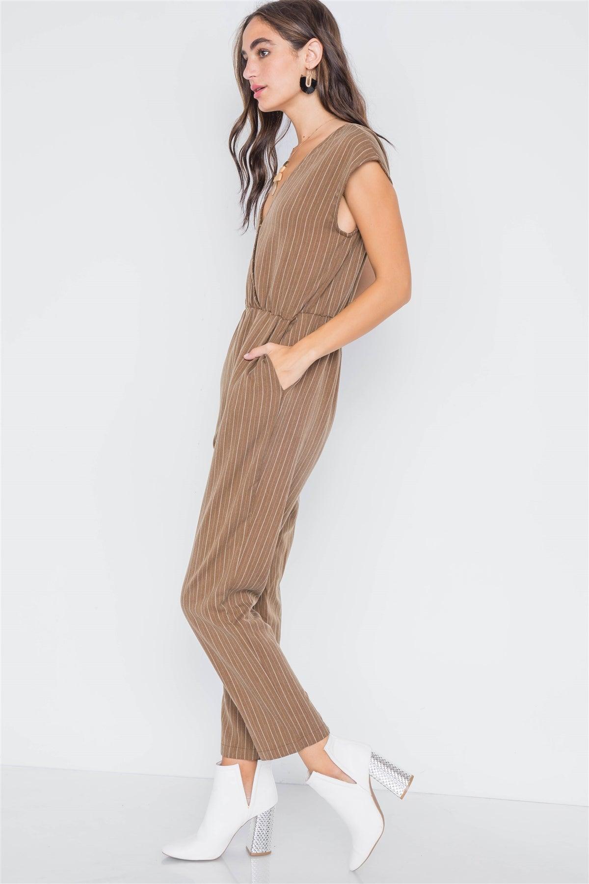 Branch Stripe Surplice Straight Leg Jumpsuit /3-2-1