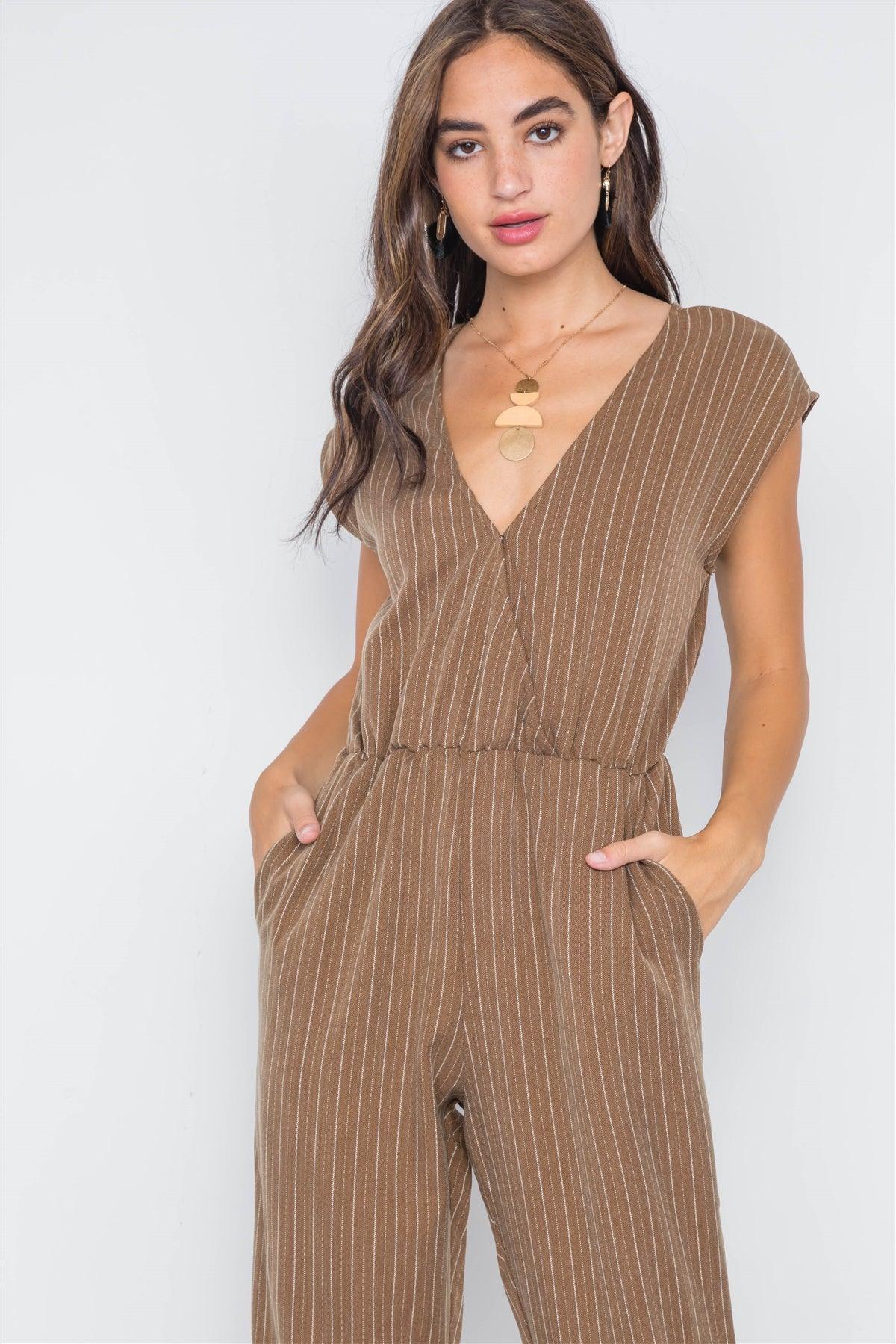 Branch Stripe Surplice Straight Leg Jumpsuit /3-2-1