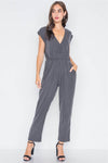 Carbon Stripe Surplice Straight Leg Jumpsuit /3-2-1