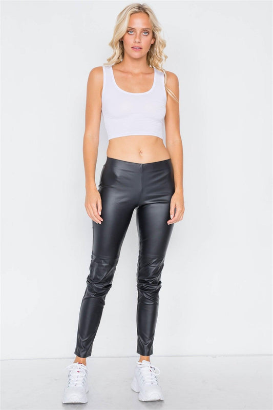 Black Mock Leather Ankle Leggings