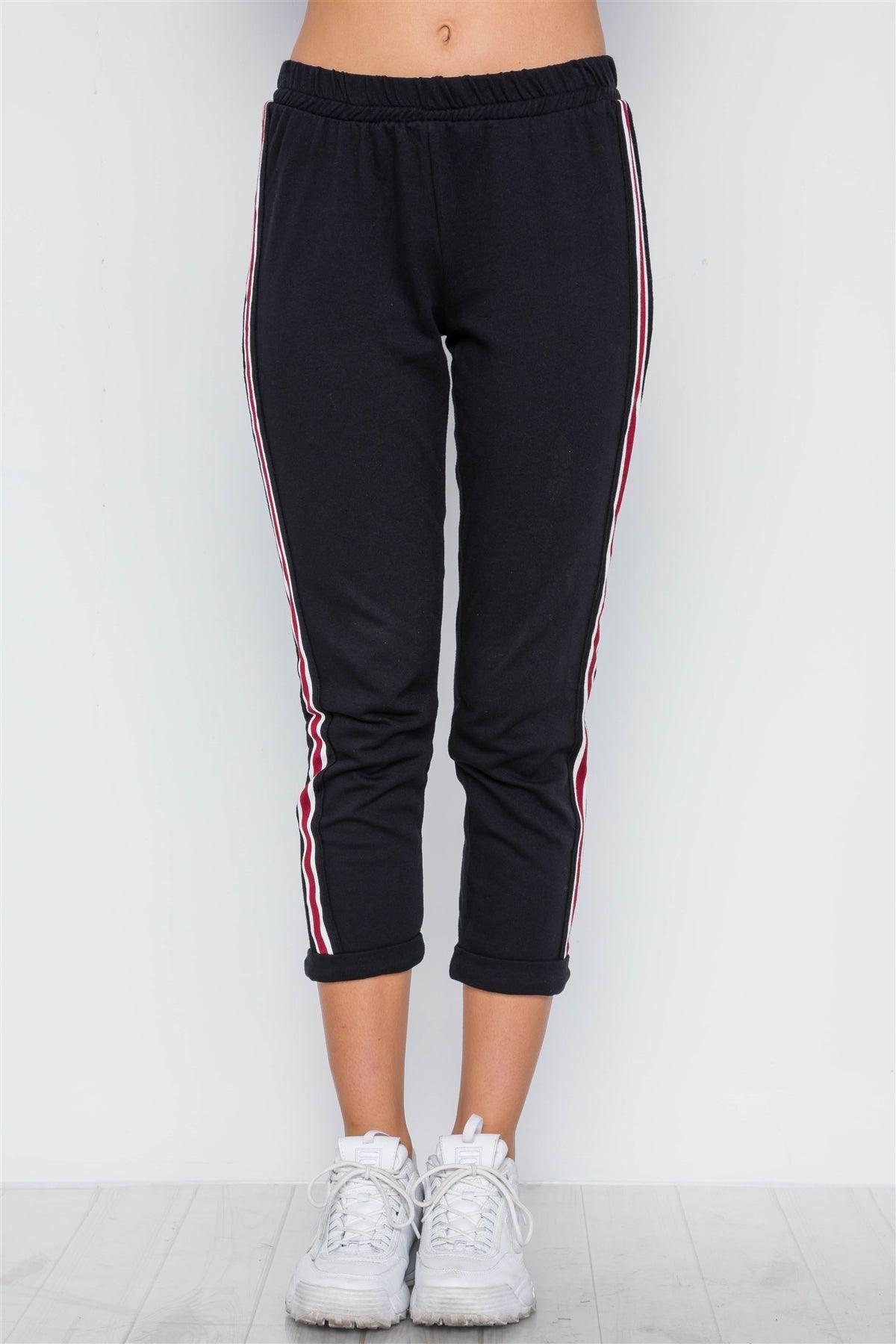 Black Contrast Trim High Waist Sweat Pants /2-2-2