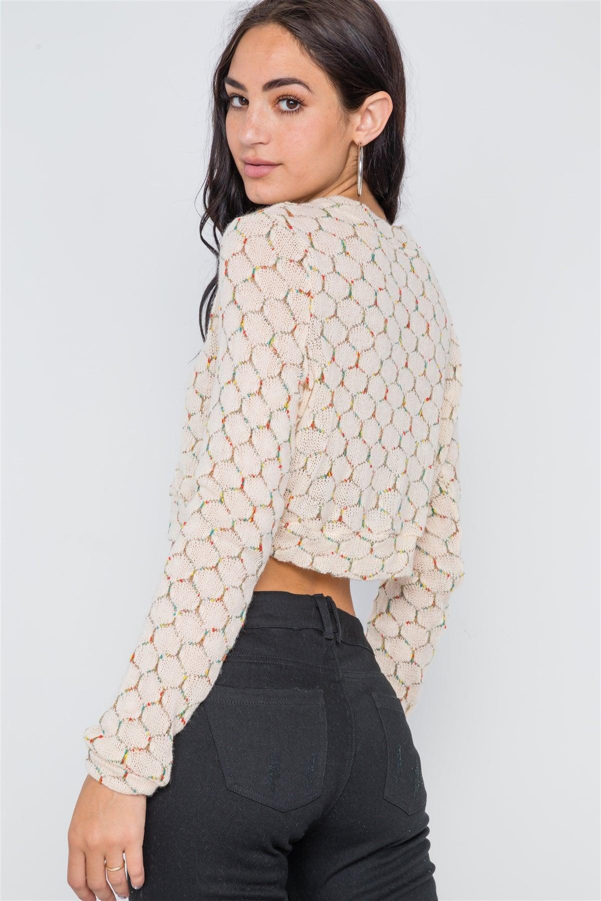 Cream Hexagon Print Crop Pullover /1-1-2