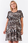 Brown Leopard Print Back Self-Tie Neck Detail Babydoll Cut Mini Dress /3-2-1
