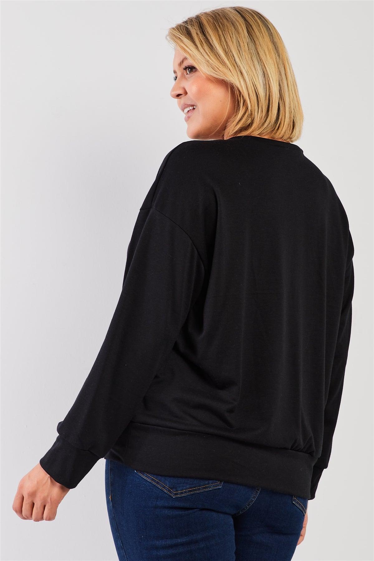 Black "Monday Sunday" Print Long Sleeve Relaxed Sweatshirt Top /2-1-1