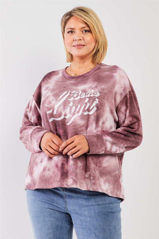 Mauve & Purple Tie-Dye Bleach Effect Graphic Print Detail Long Sleeve Sweatshirt