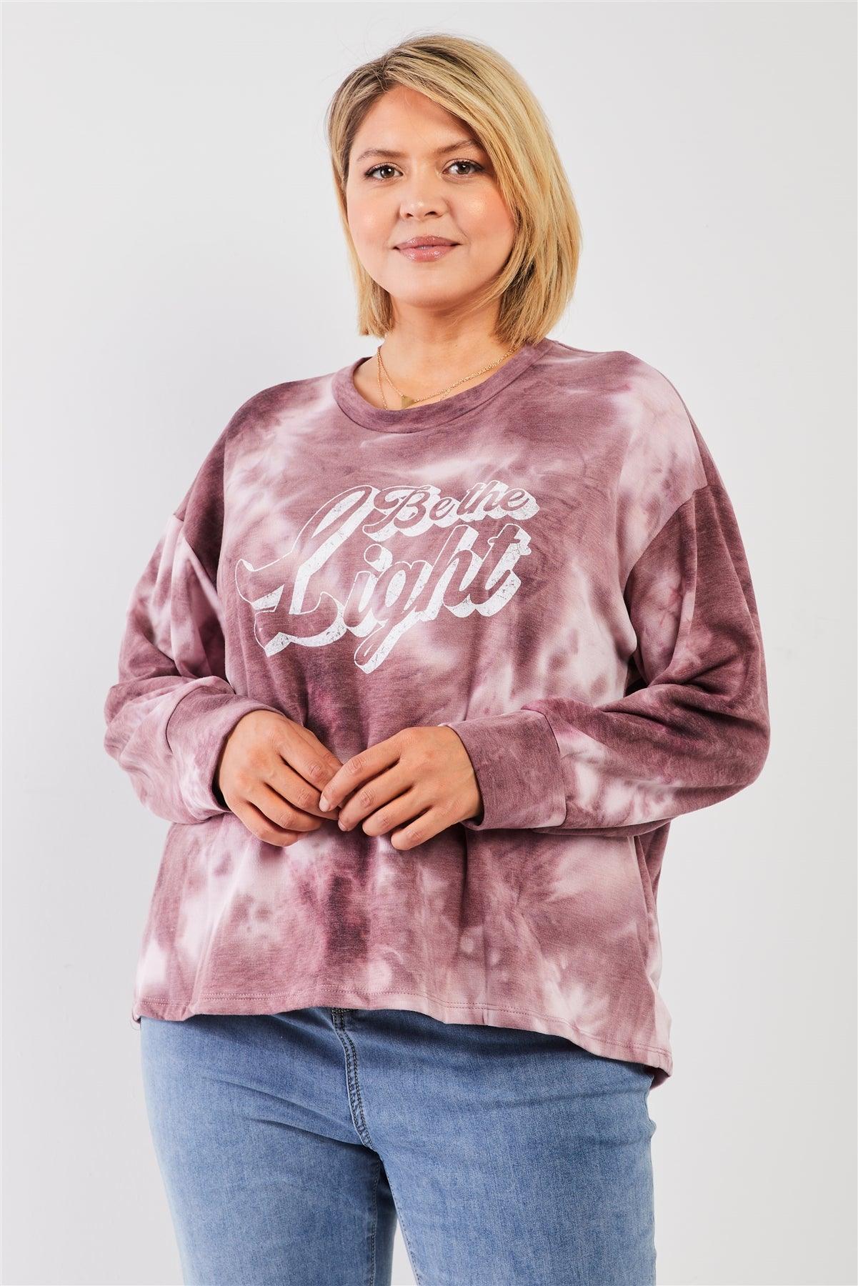 Mauve & Purple Tie-Dye Bleach Effect Graphic Print Detail Long Sleeve Sweatshirt /3-2-1