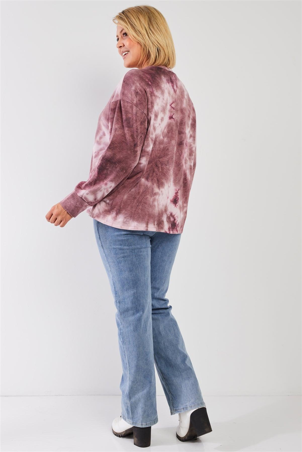 Mauve & Purple Tie-Dye Bleach Effect Graphic Print Detail Long Sleeve Sweatshirt /3-2-1