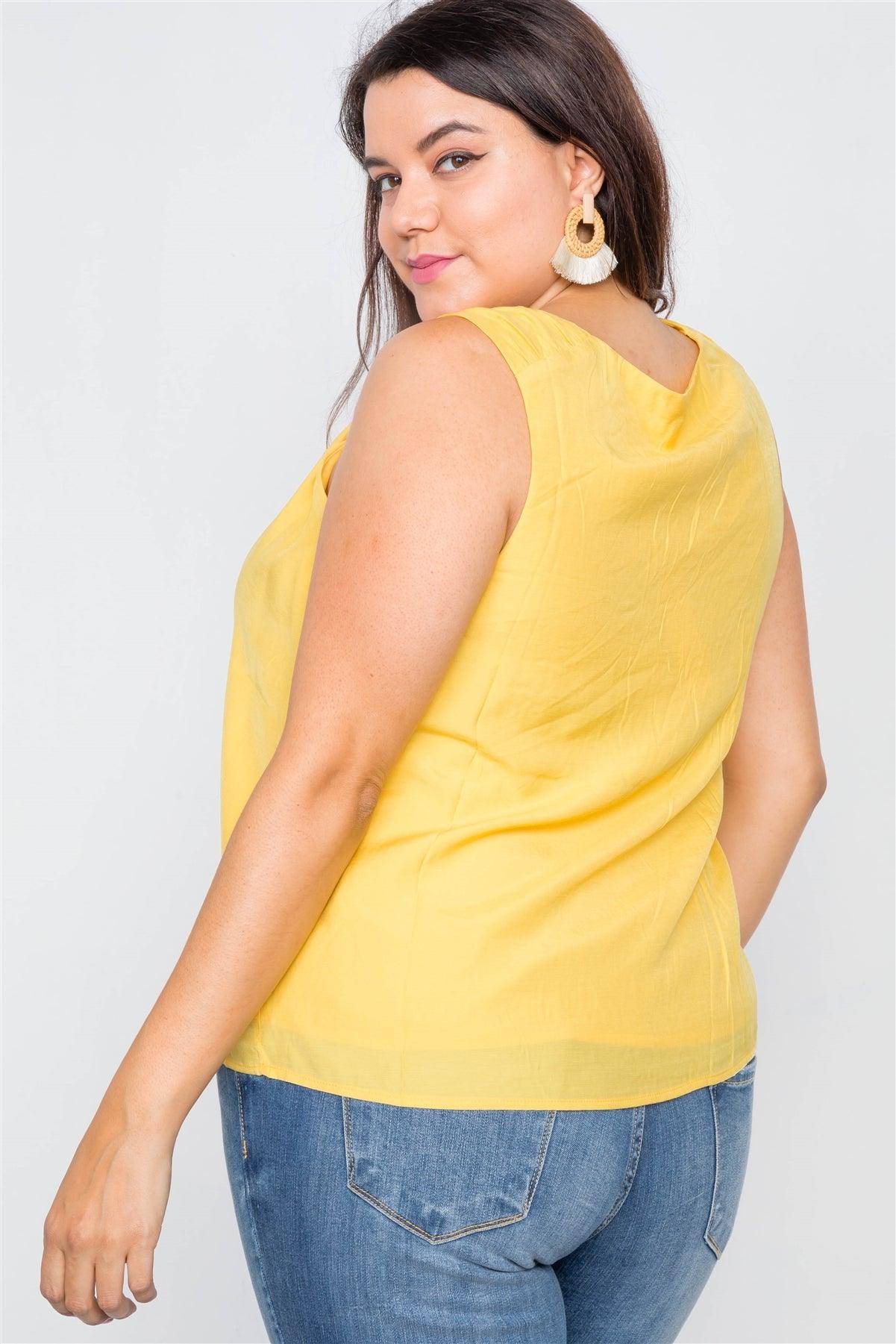 Canary Yellow V-Neck Gathered Shoulder Casual Top / 1-2-2-1