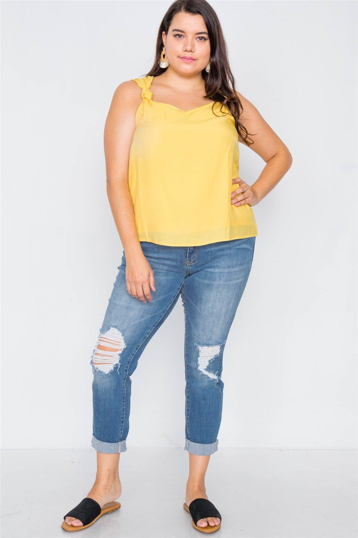 Canary Yellow V-Neck Gathered Shoulder Casual Top / 1-2-2-1