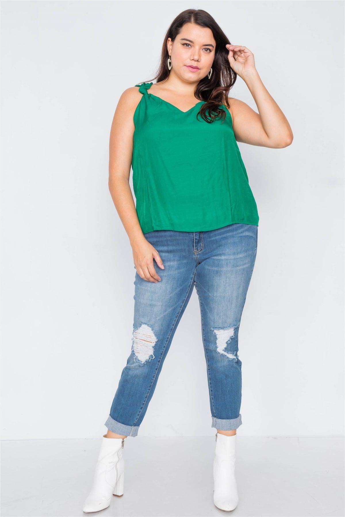 Green V-Neck Gathered Shoulder Casual Top /1-2-2-1