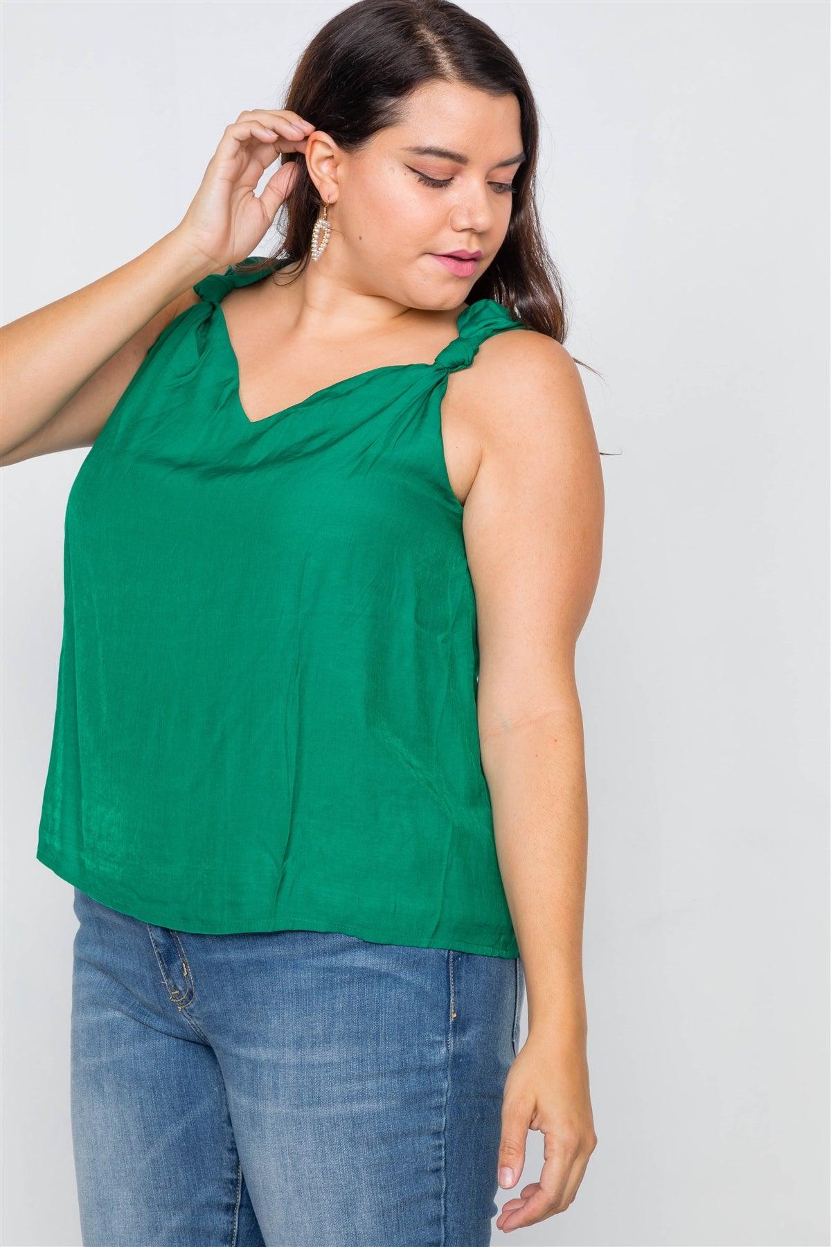 Green V-Neck Gathered Shoulder Casual Top /1-2-2-1