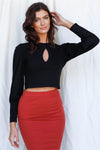 Black Crew Neck Cutout Detail Long Sleeve Top /2-2-2