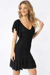 Black Lurex One Flare Shoulder V-Neck Mini Dress /2-2-2