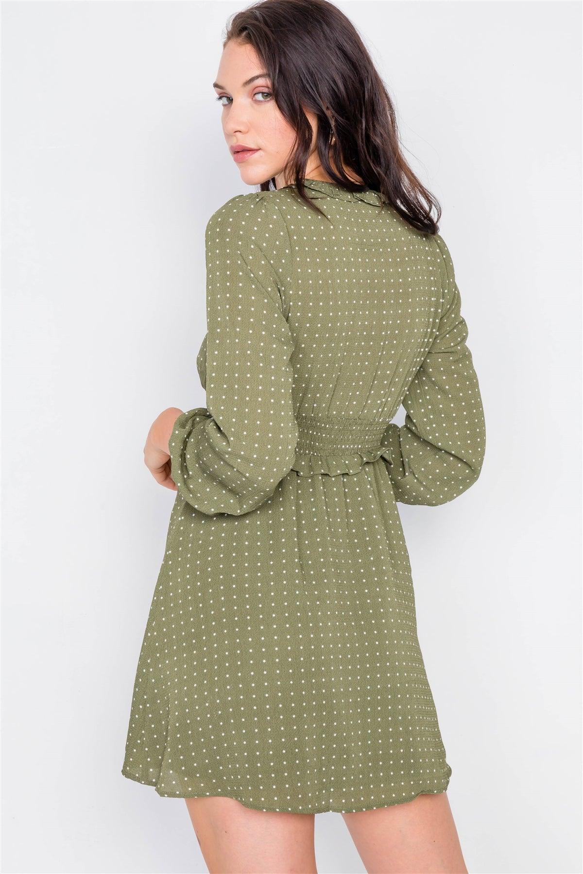 Olive Flounce Polkadot A-Line Midi Dress /2-2-2