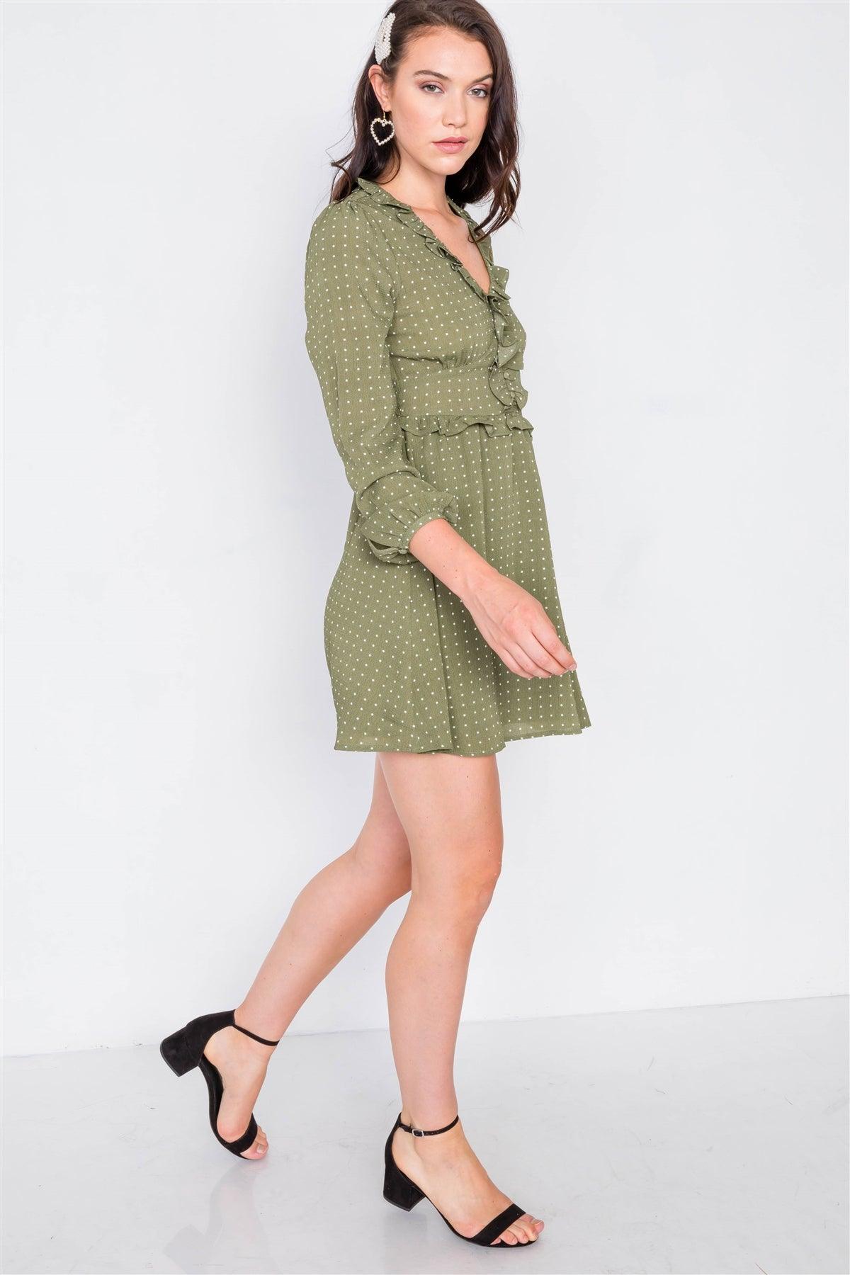 Olive Flounce Polkadot A-Line Midi Dress /2-2-2