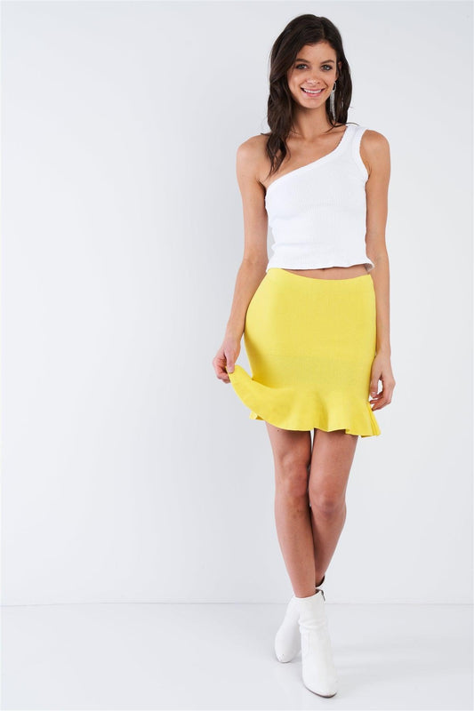 Yellow Mermaid Frill Hem Mini Skirt /2-2