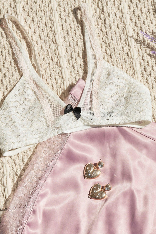 White Contrast Bow Lace Bralette /2-2-2