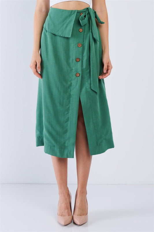 Green Button Down Collared Skirt /2-2-2